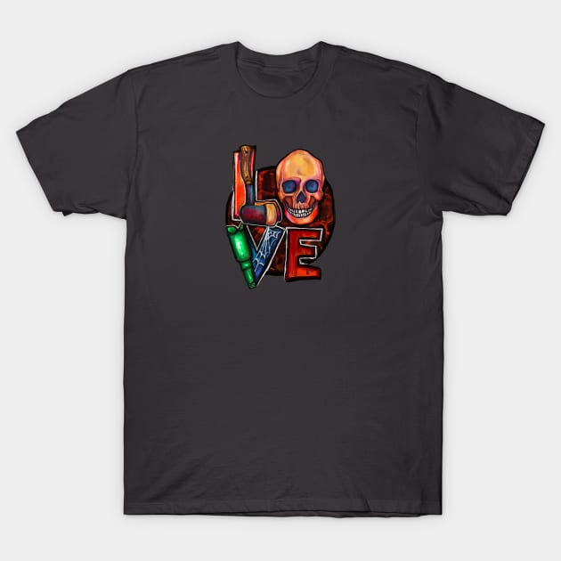 LOVE Skull Bottle Spiderweb Blood Hatchet Painting T-Shirt by Kraken Sky X TEEPUBLIC